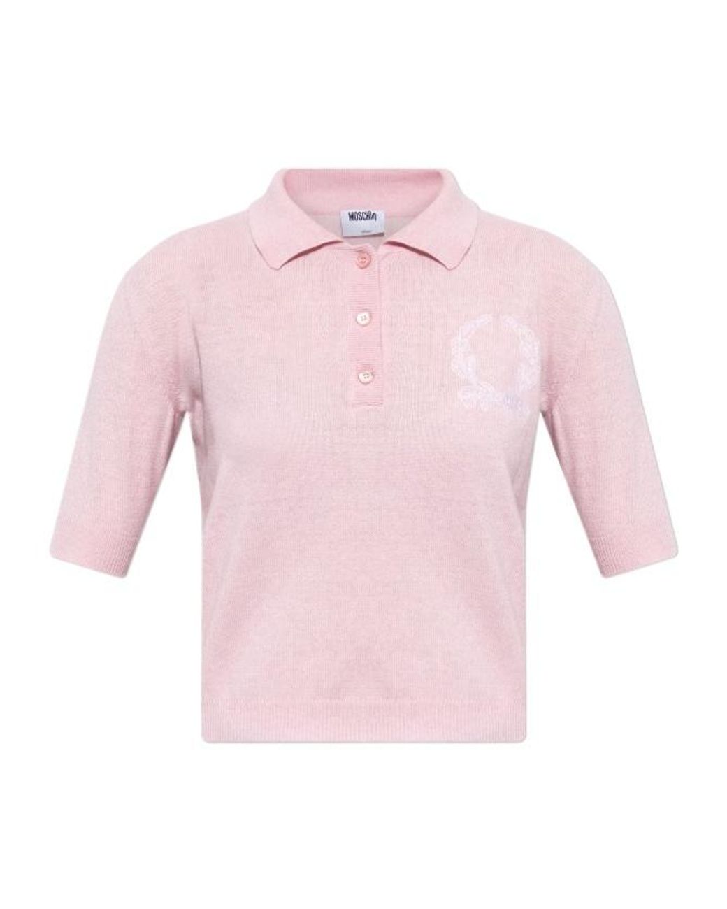 Moschino Pink Collared Short-Sleeve Knit Polo Shirt