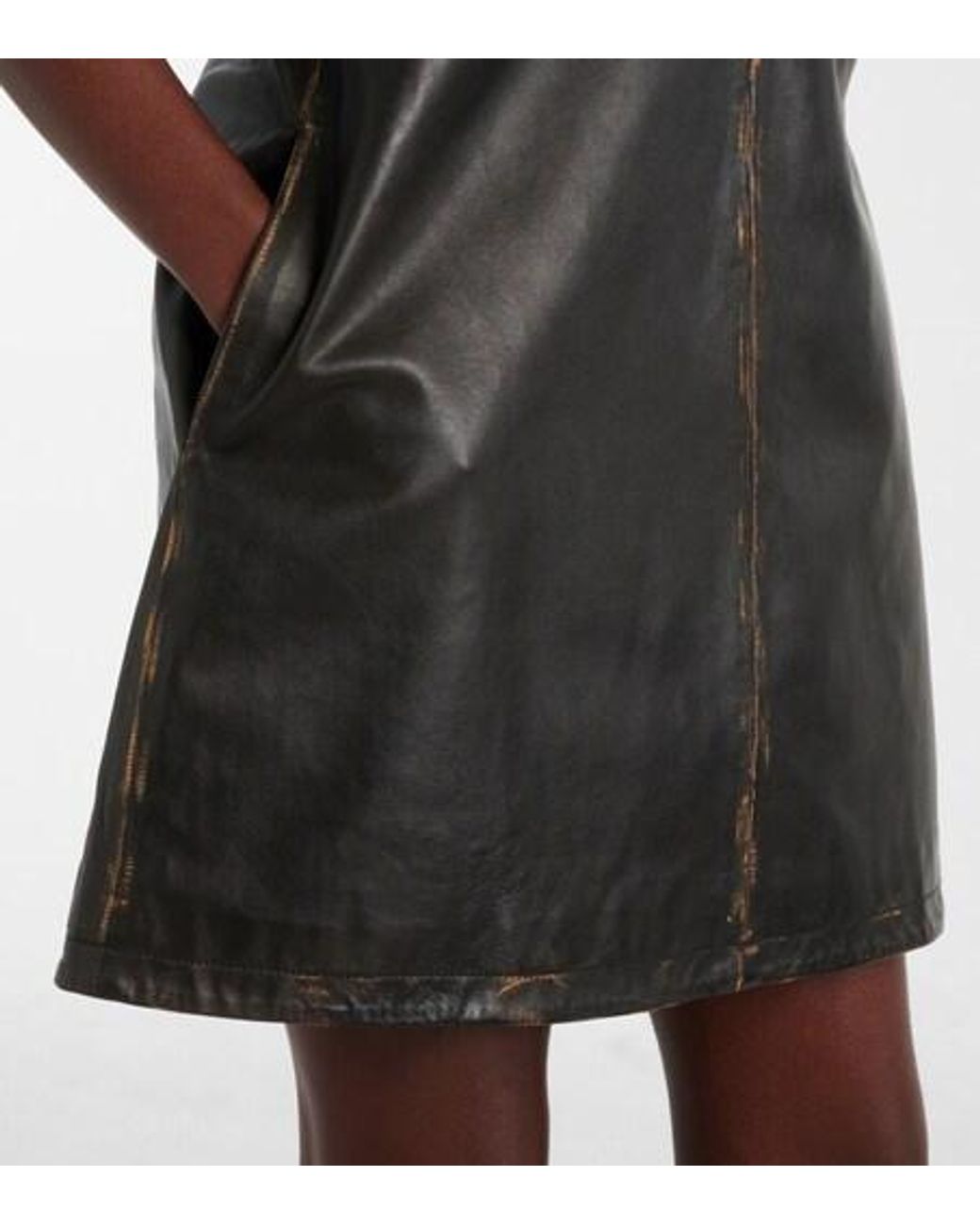 Area Black Studded Leather Shirt Dress