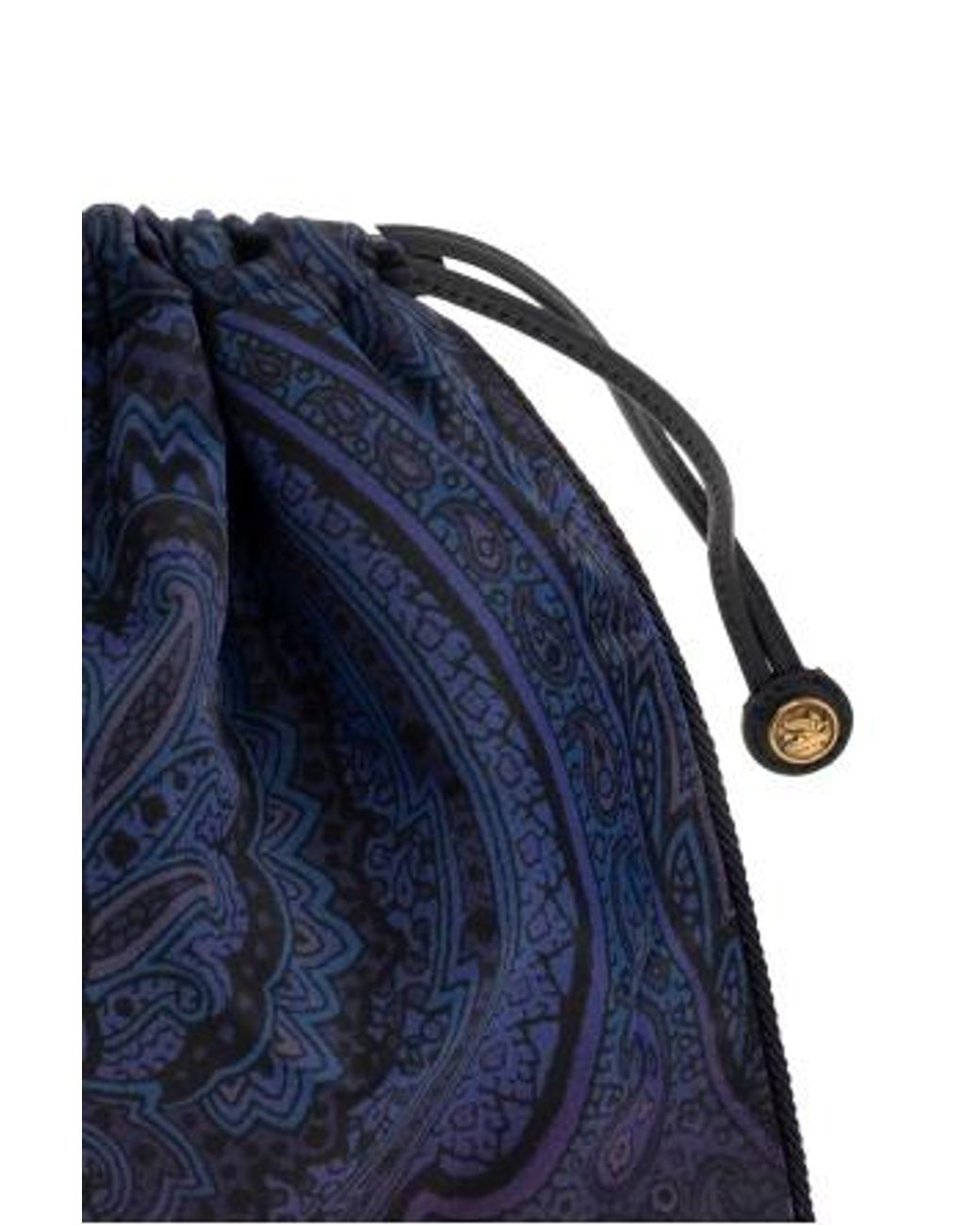 Etro Blue Paisley Drawstring Bucket Bag