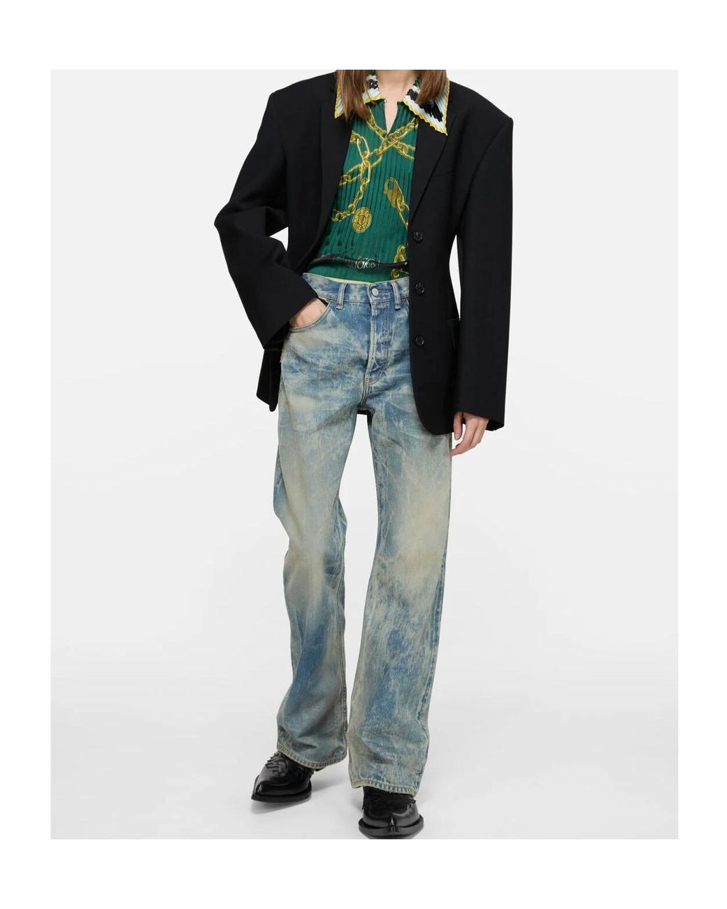 Acne Blue Patch Denim Wide-Leg Jeans