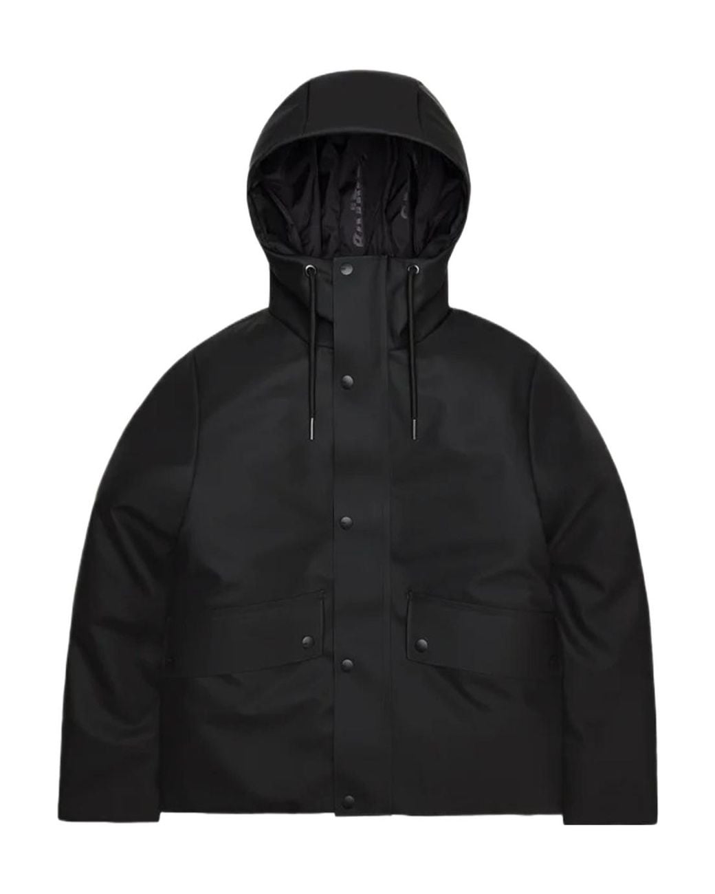 Rains Black Snap-Button Hooded Padded Jacket