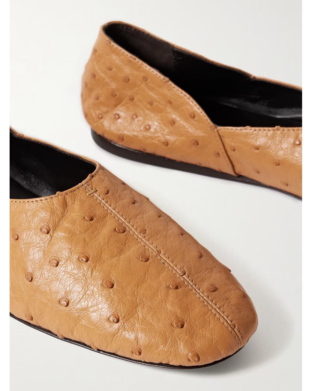 Khaite Brown Jane Ostrich Leather Flats