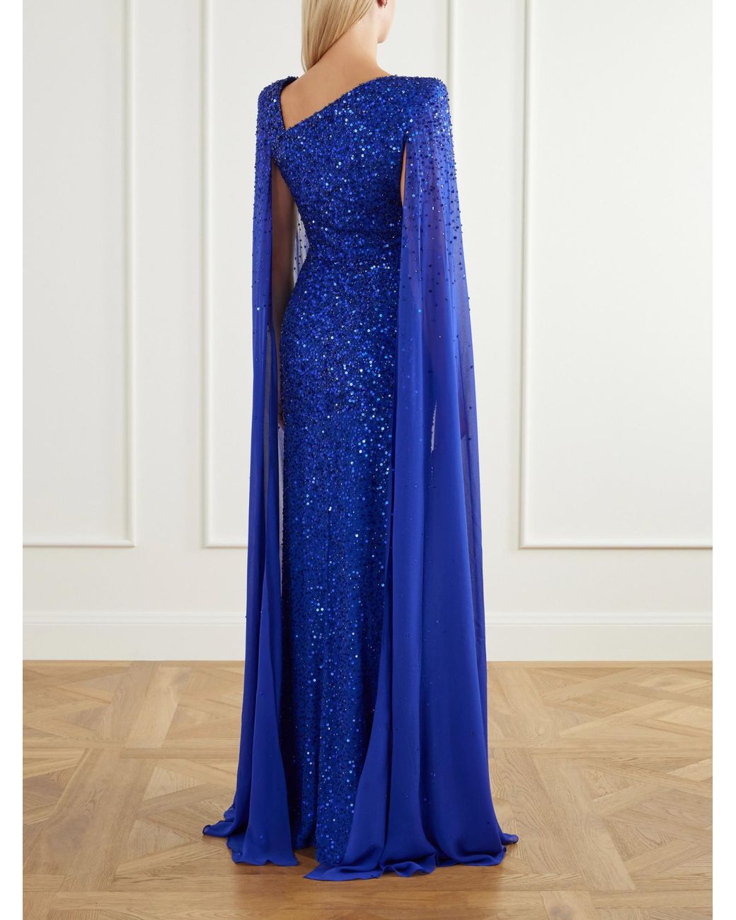 Jenny Packham Blue Sequin-Embellished Gown