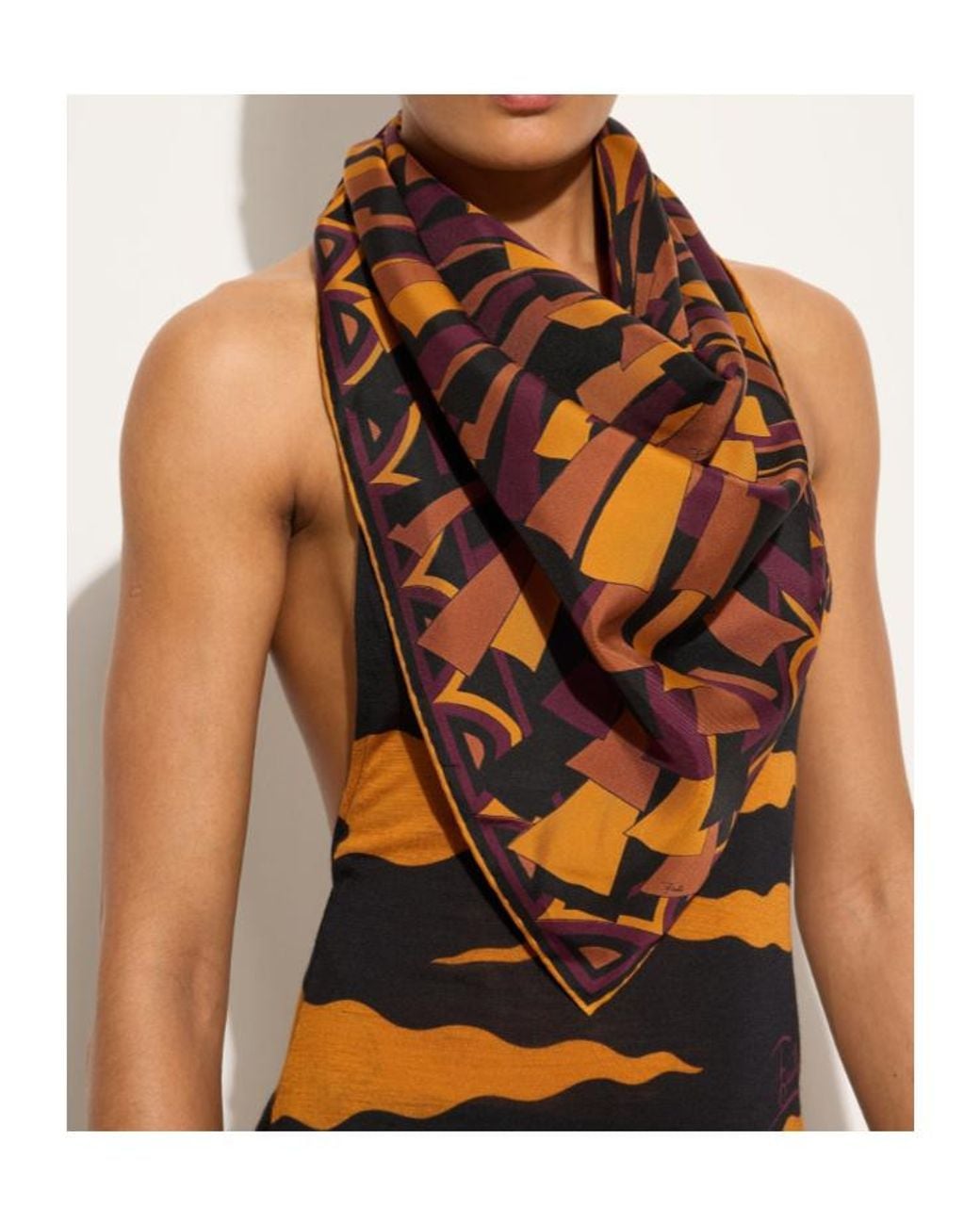 Emilio Pucci Brown Baiadera Print Silk Triangle Scarf