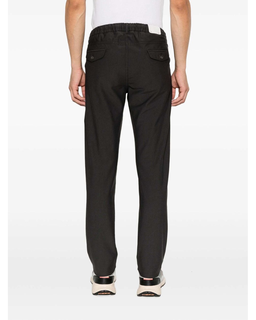 Eleventy Black Drawstring-Waist Straight-Leg Trousers for men