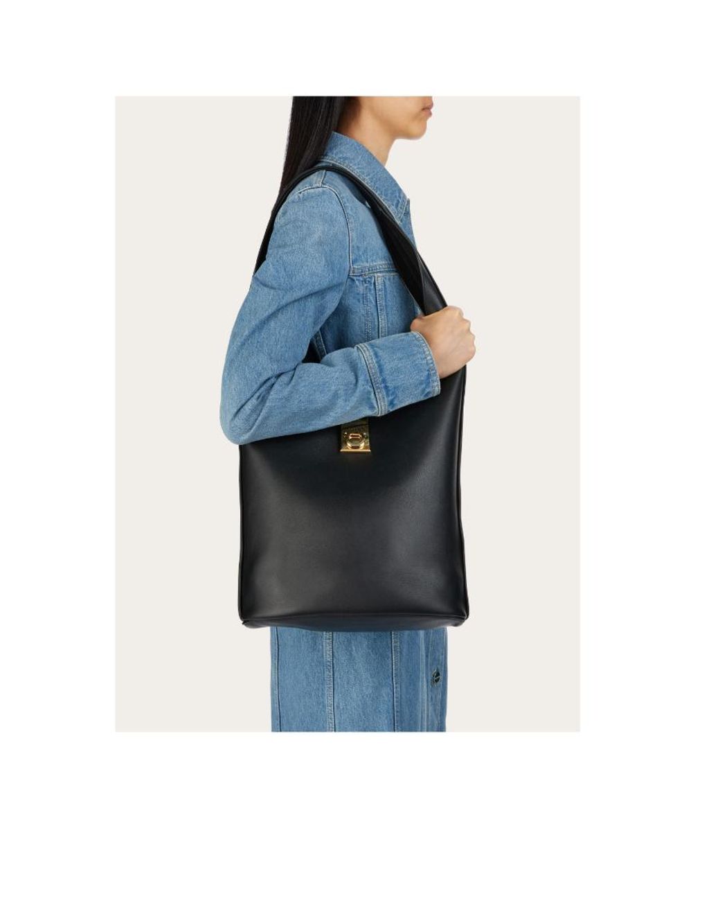 Ferragamo Black Gancini Buckle Large Shoulder Bag