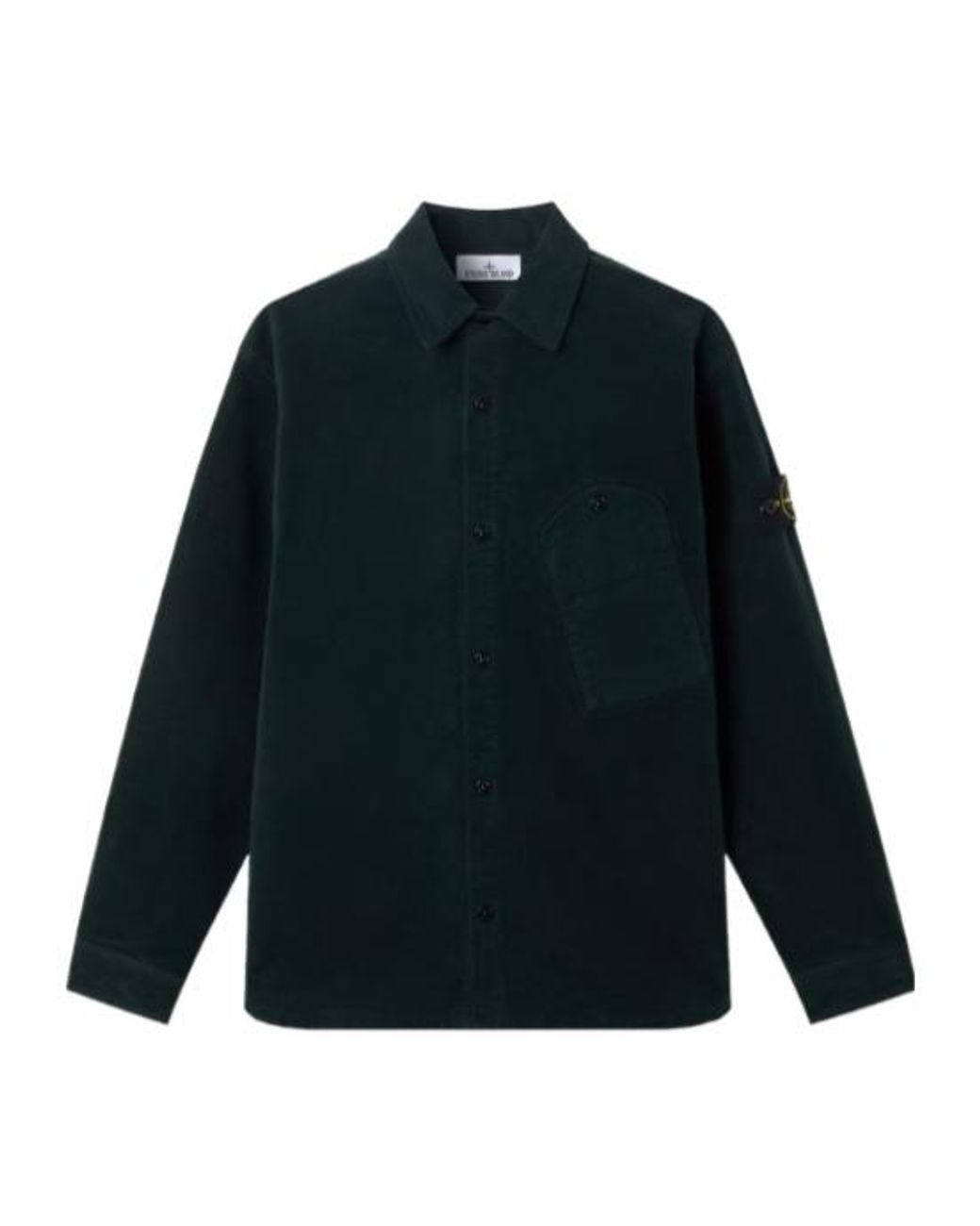Stone Island Green Compass-Patch Corduroy Shirt for men
