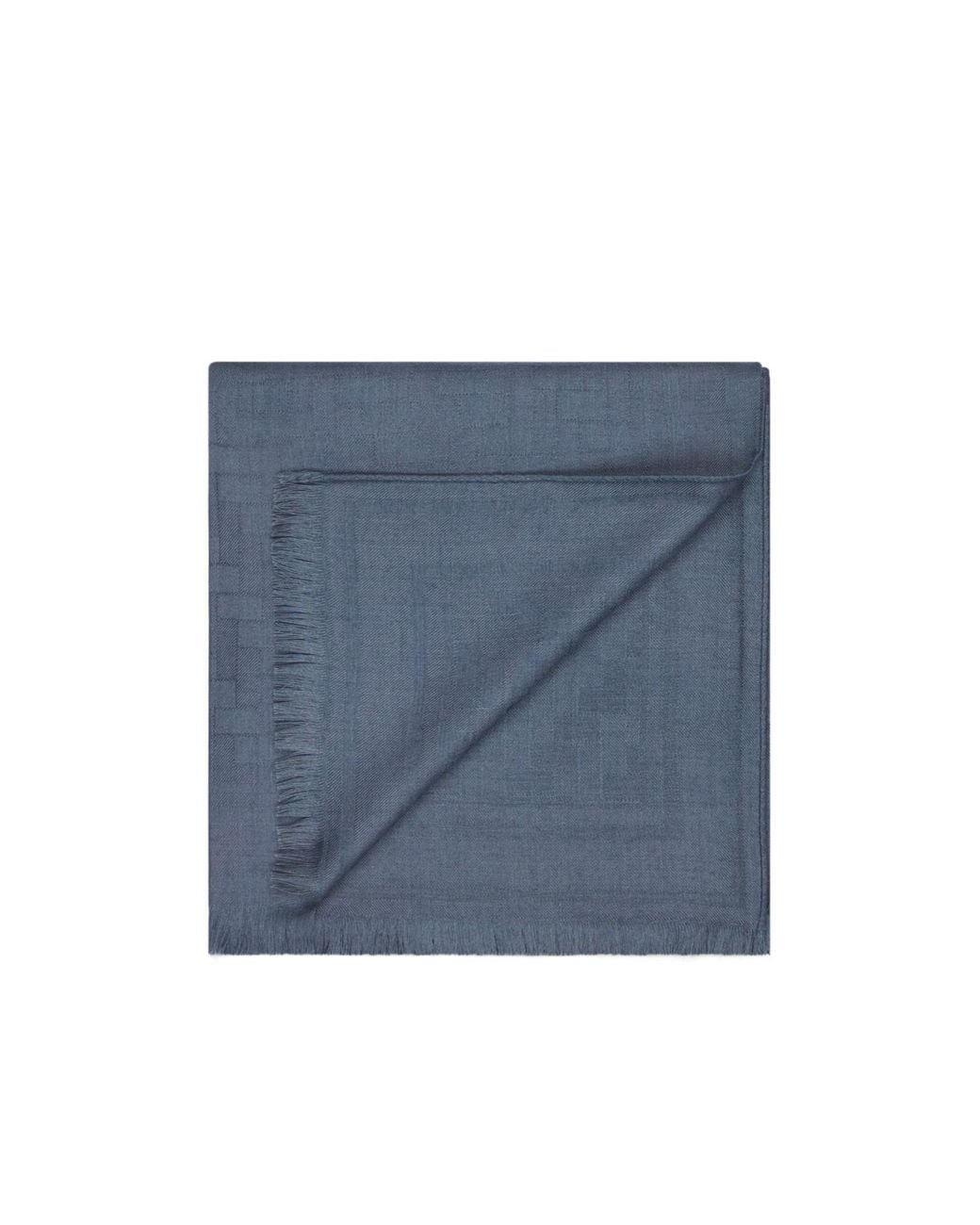 Brioni Blue Steel Wool, Cashmere And Silk Jacquard Trama Motif Scarf for men