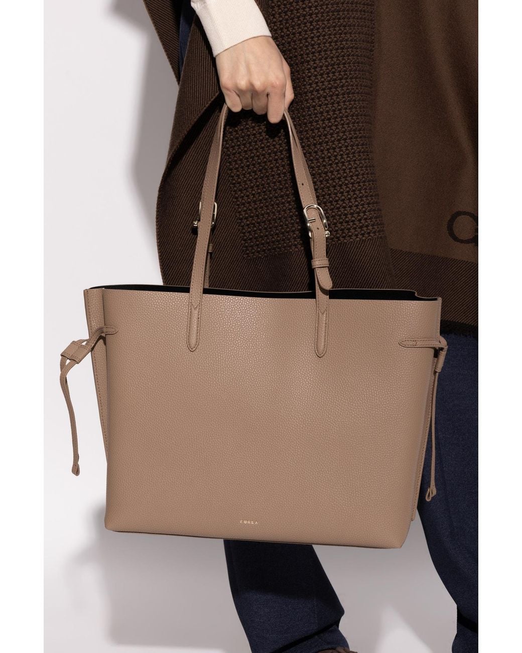 Furla Brown Ava Logo Printed Large Shopper Bag