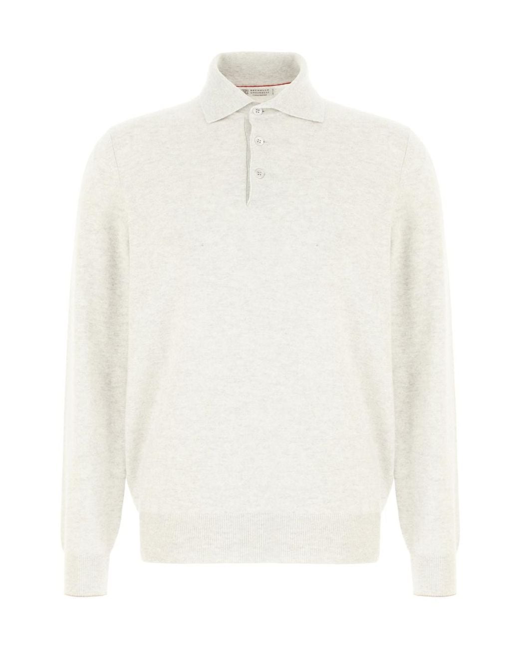 Brunello Cucinelli White Long Sleeved Knitted Polo Shirt for men
