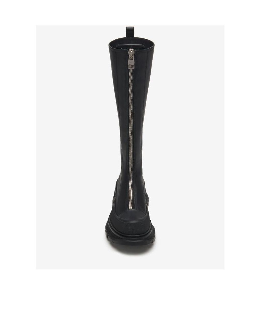 McQueen Black Tread Slick Front-Zipped Boots