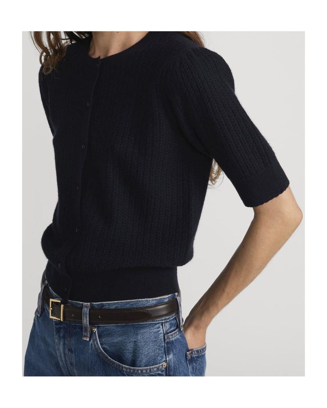 FRAME Blue Short Sleeve Crewneck Cardigan
