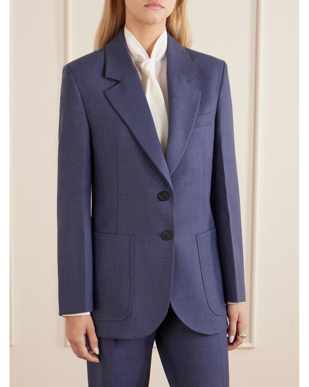 Victoria Beckham Blue Slate Wool-Blend Blazer