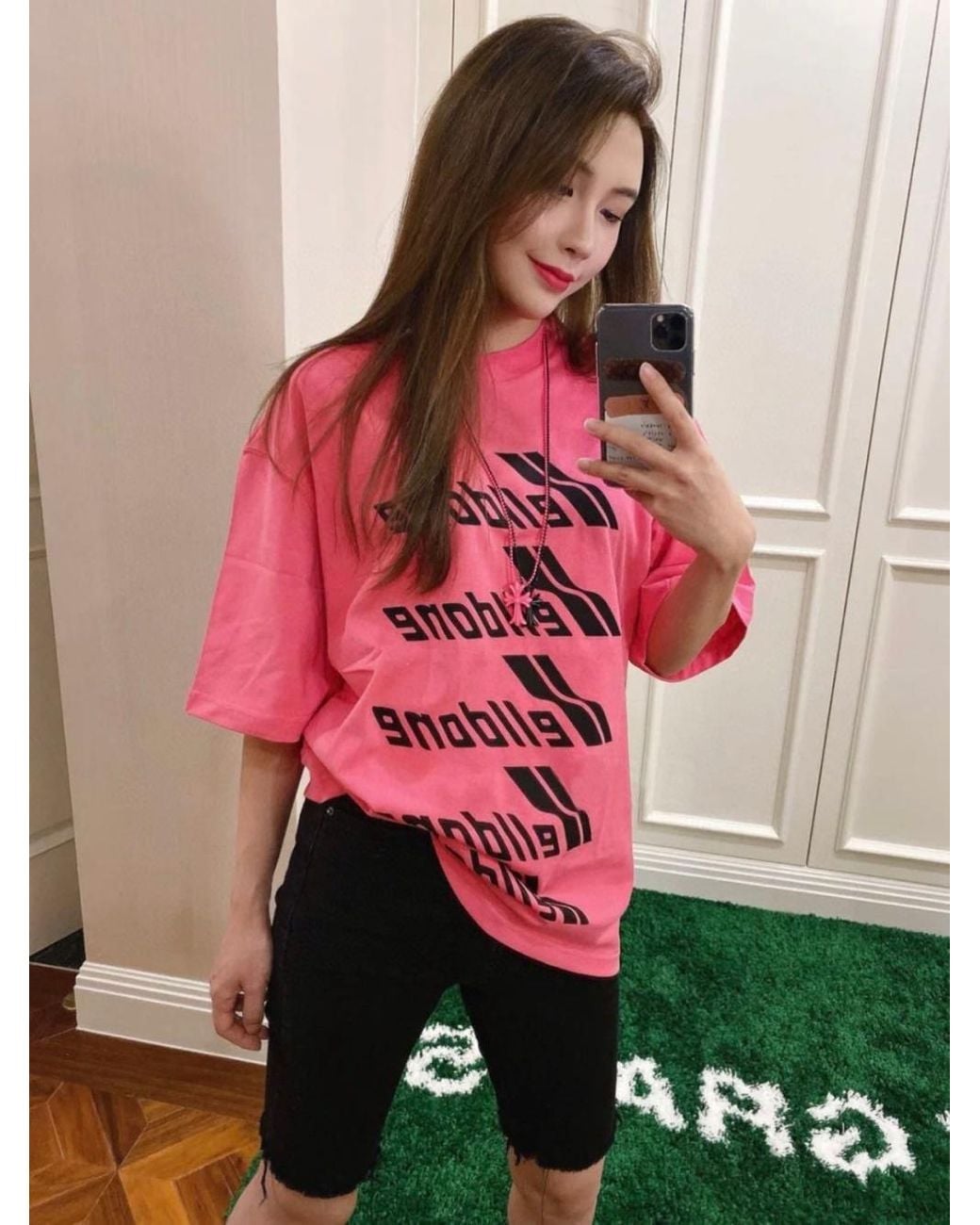 we11done Pink Logo-Print Crew-Neck T-Shirt for men