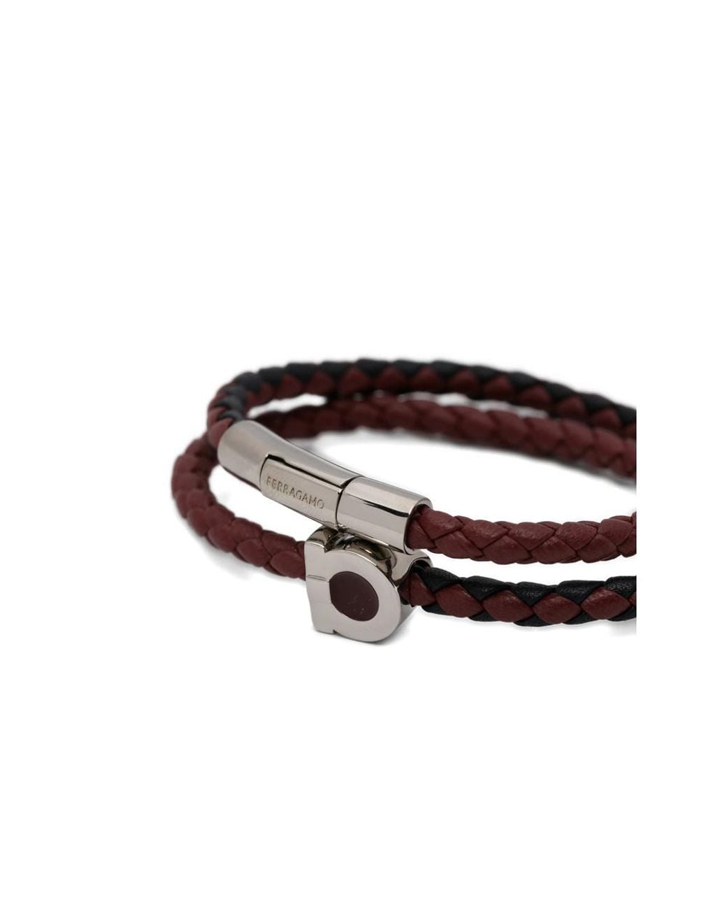 Ferragamo White Ferragamo Gancini Braided Double-Wrap Bracelet for men