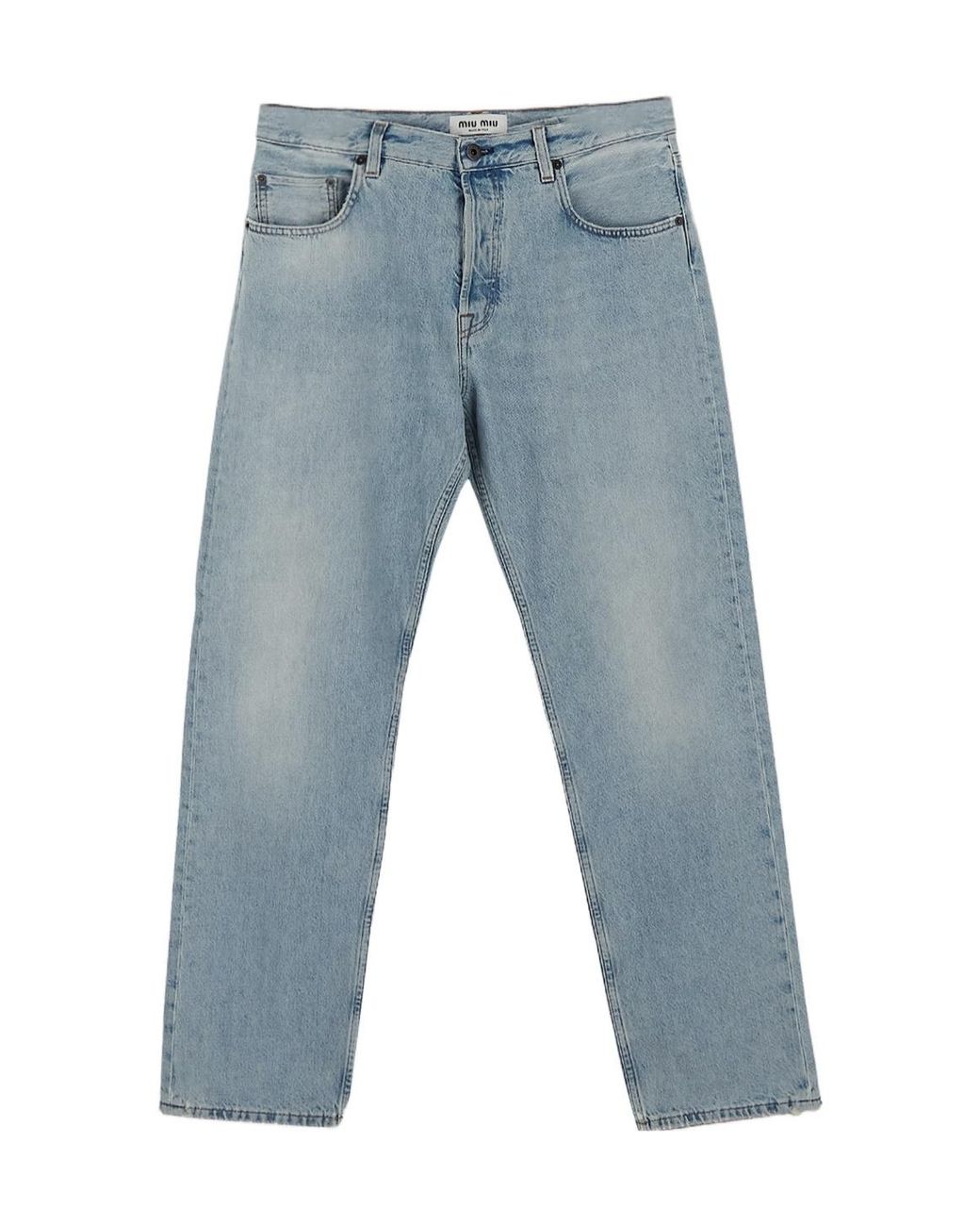 Miu Miu Blue Logo Patch Straight-Leg Jeans