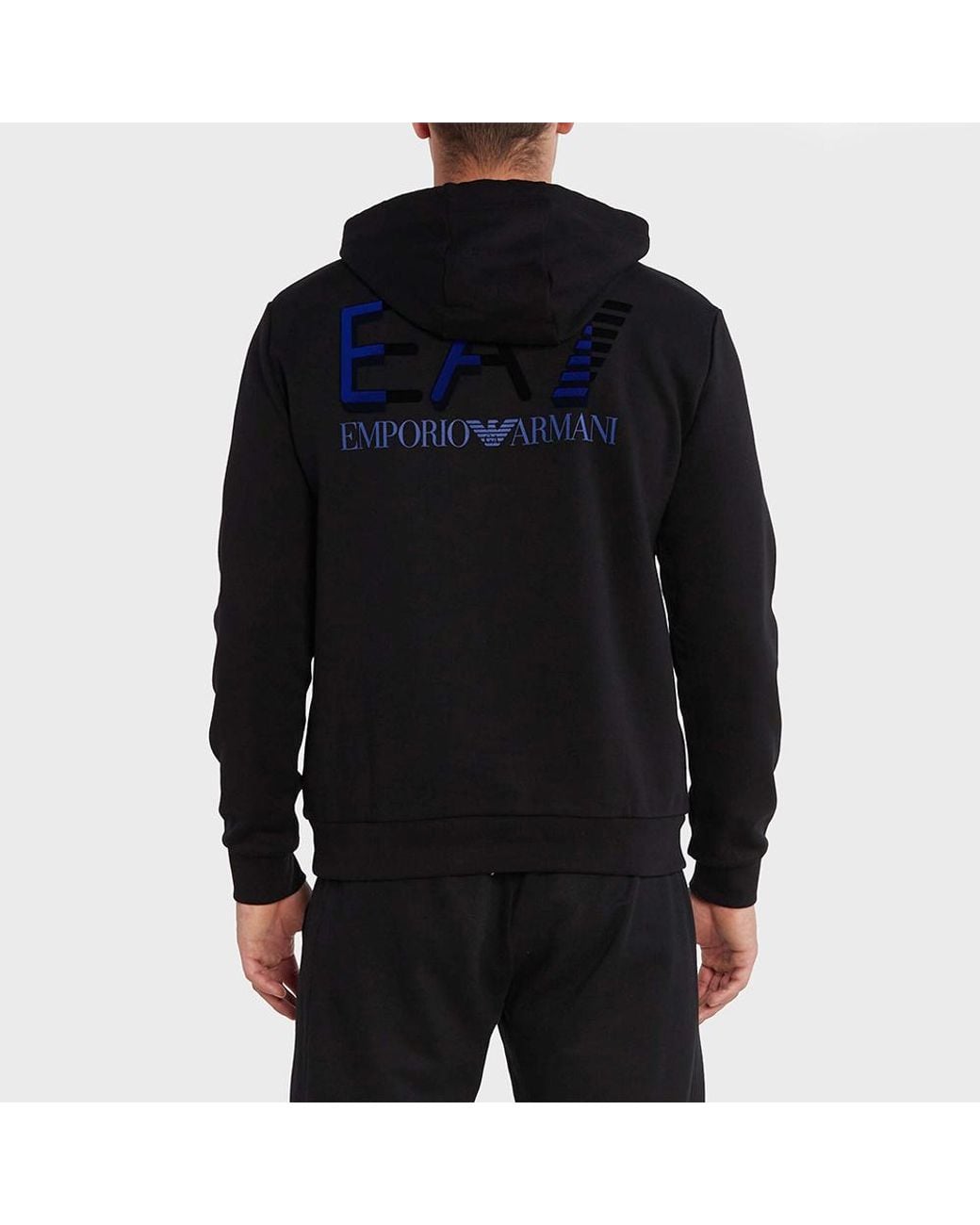 EA7 Black Logo Logo Hooded Sweater for men