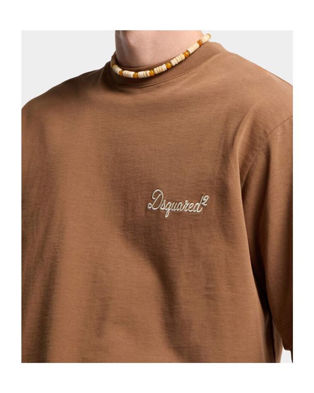 DSquared² Brown Logo Embroidered Crewneck T-Shirt for men