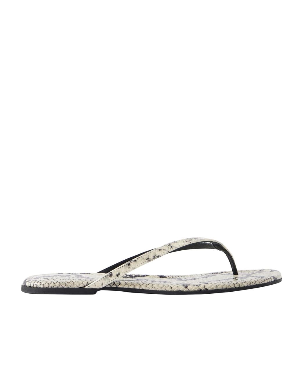 Staud White Snake-Embossed Leather Flip Flops