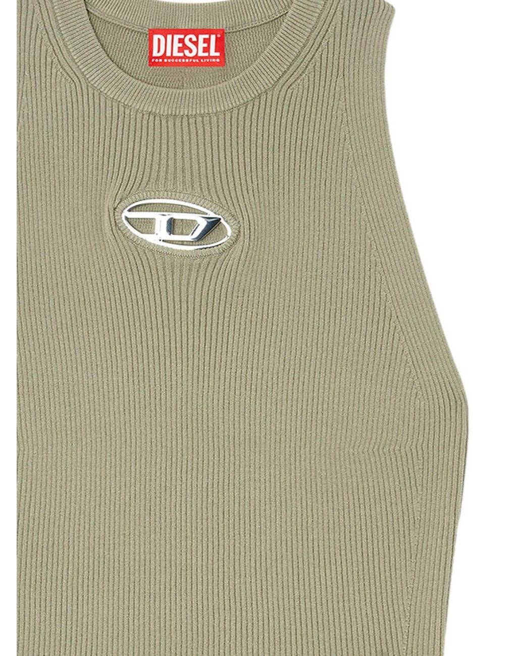 DIESEL Green Caddix Logo Plaque Ribbed-Knit Top