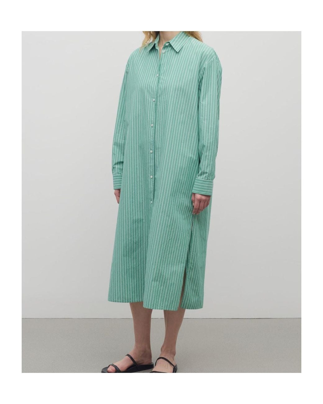 The Row Green Striped Shirt Dress