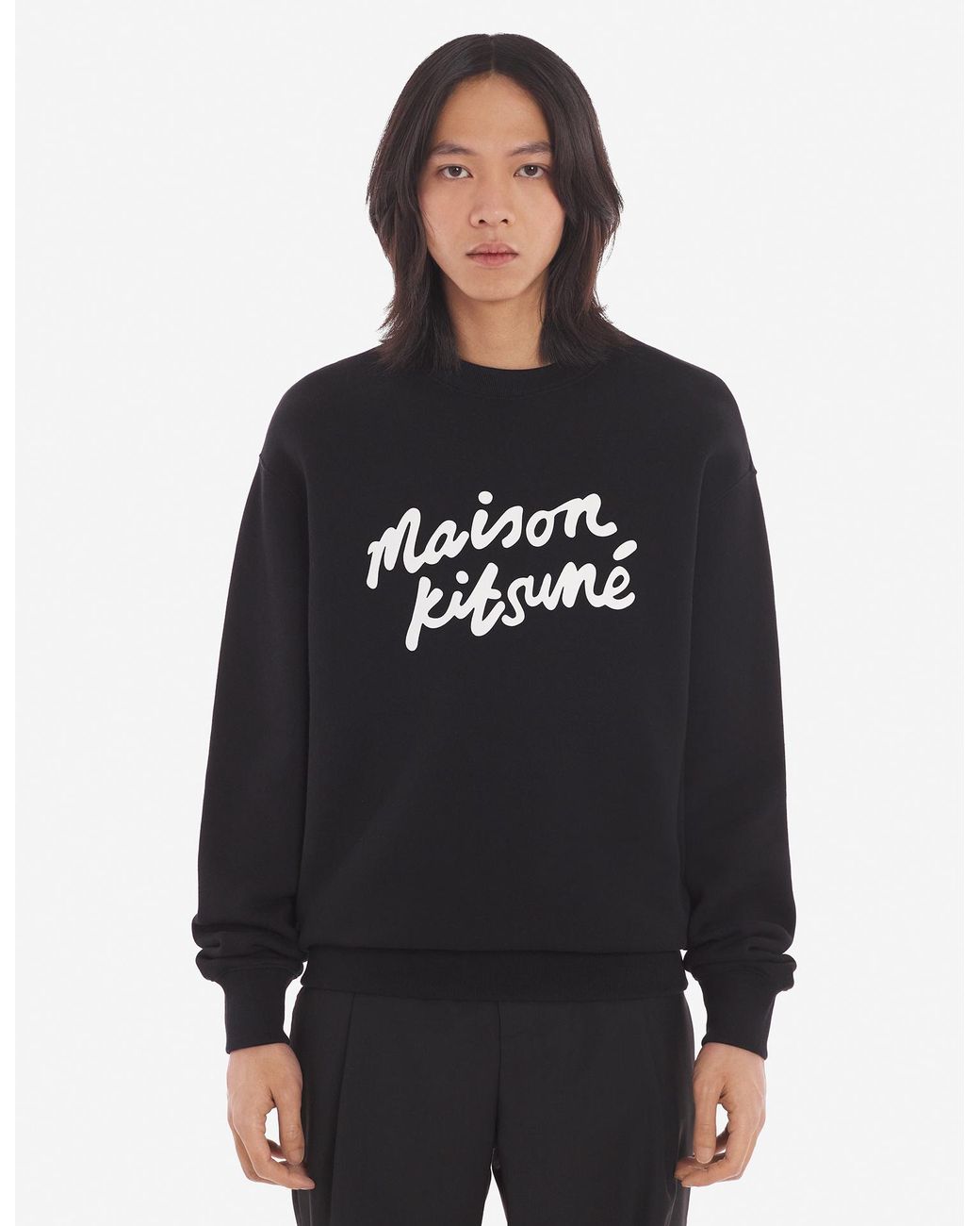 Maison Kitsuné Black Maison Kitsuné Logo Printed Crewneck Sweatshirt for men