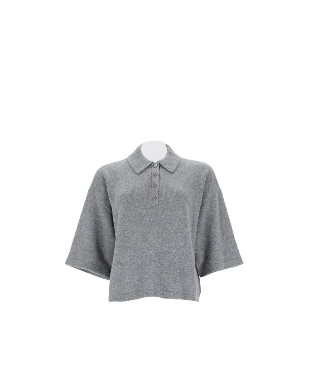 FRAME Gray Cropped Cashmere Polo Top