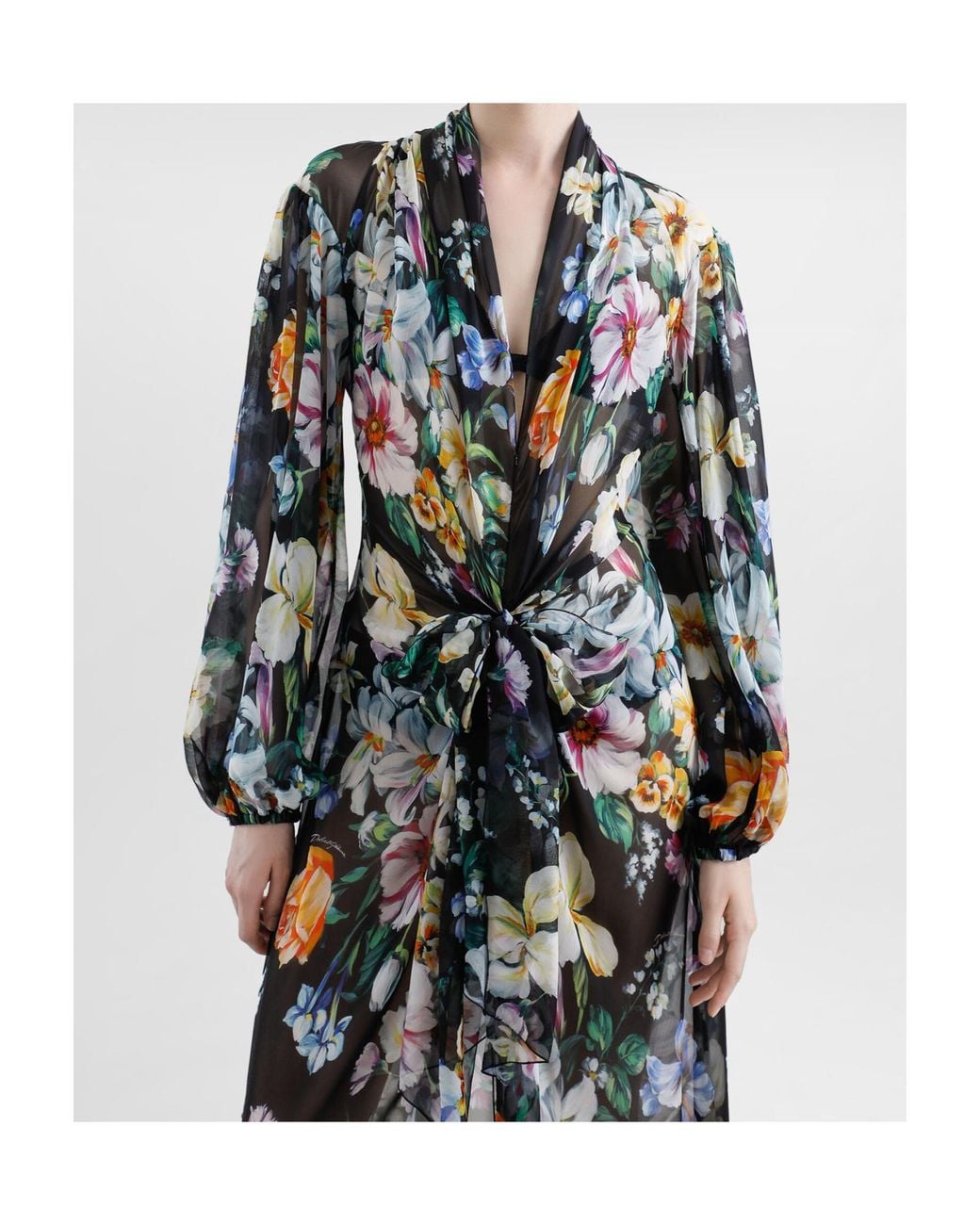 Dolce & Gabbana Blue Floral Printed Chiffon Dress