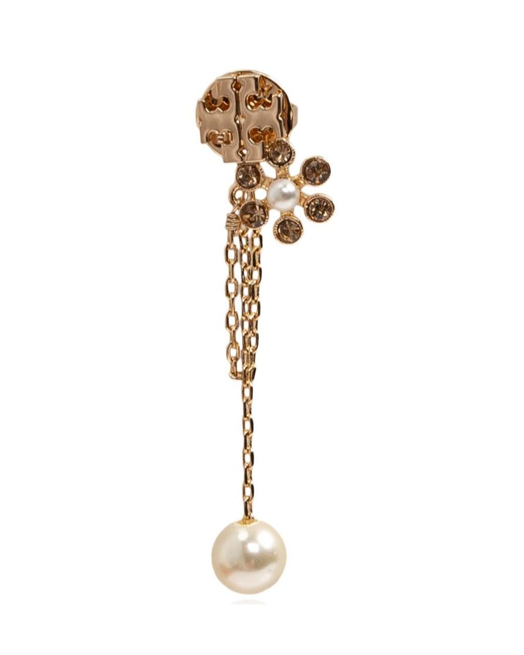 Tory Burch White Moondance Pearl Chain Earrings