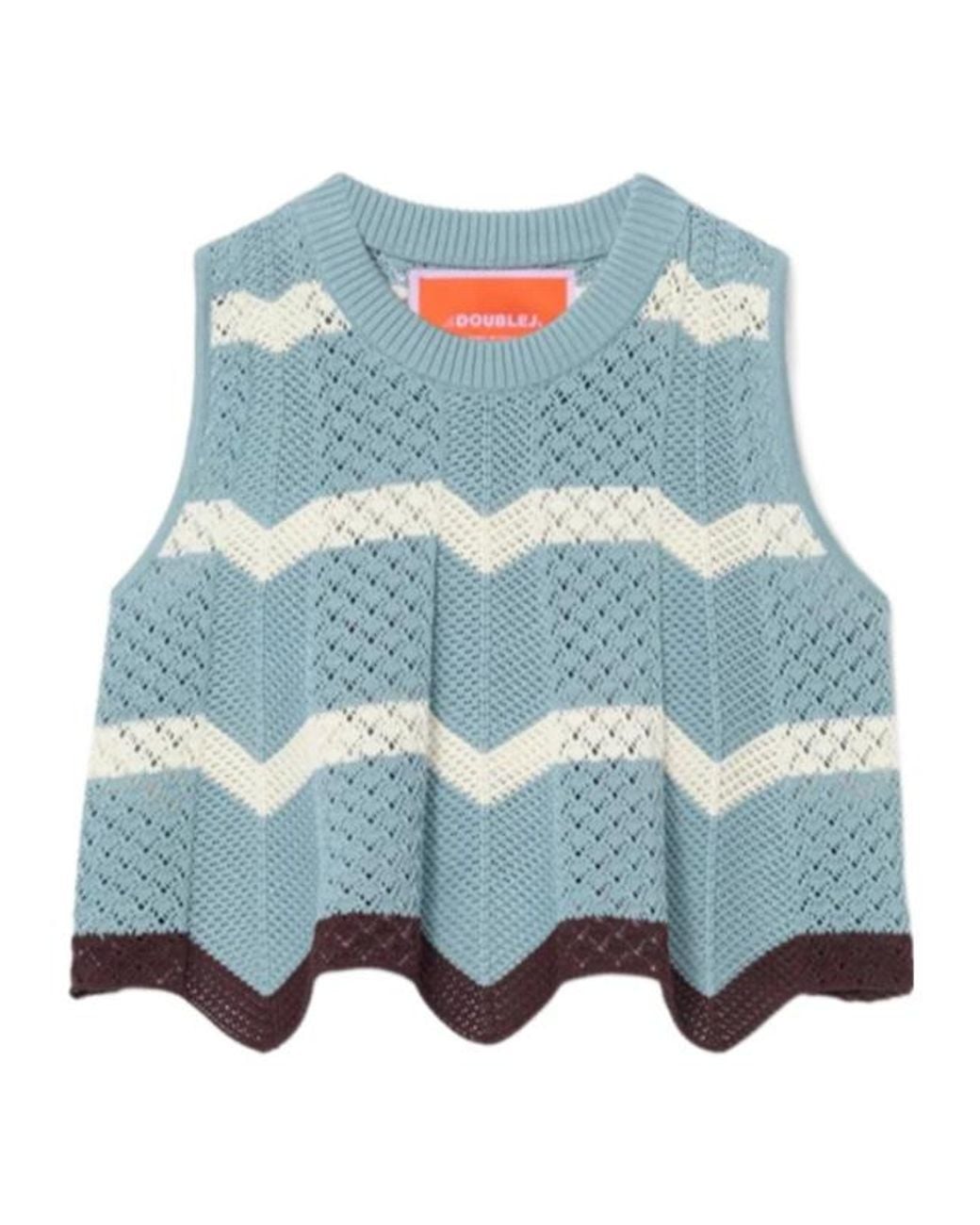 LaDoubleJ Blue Chevron Open-Knit Top