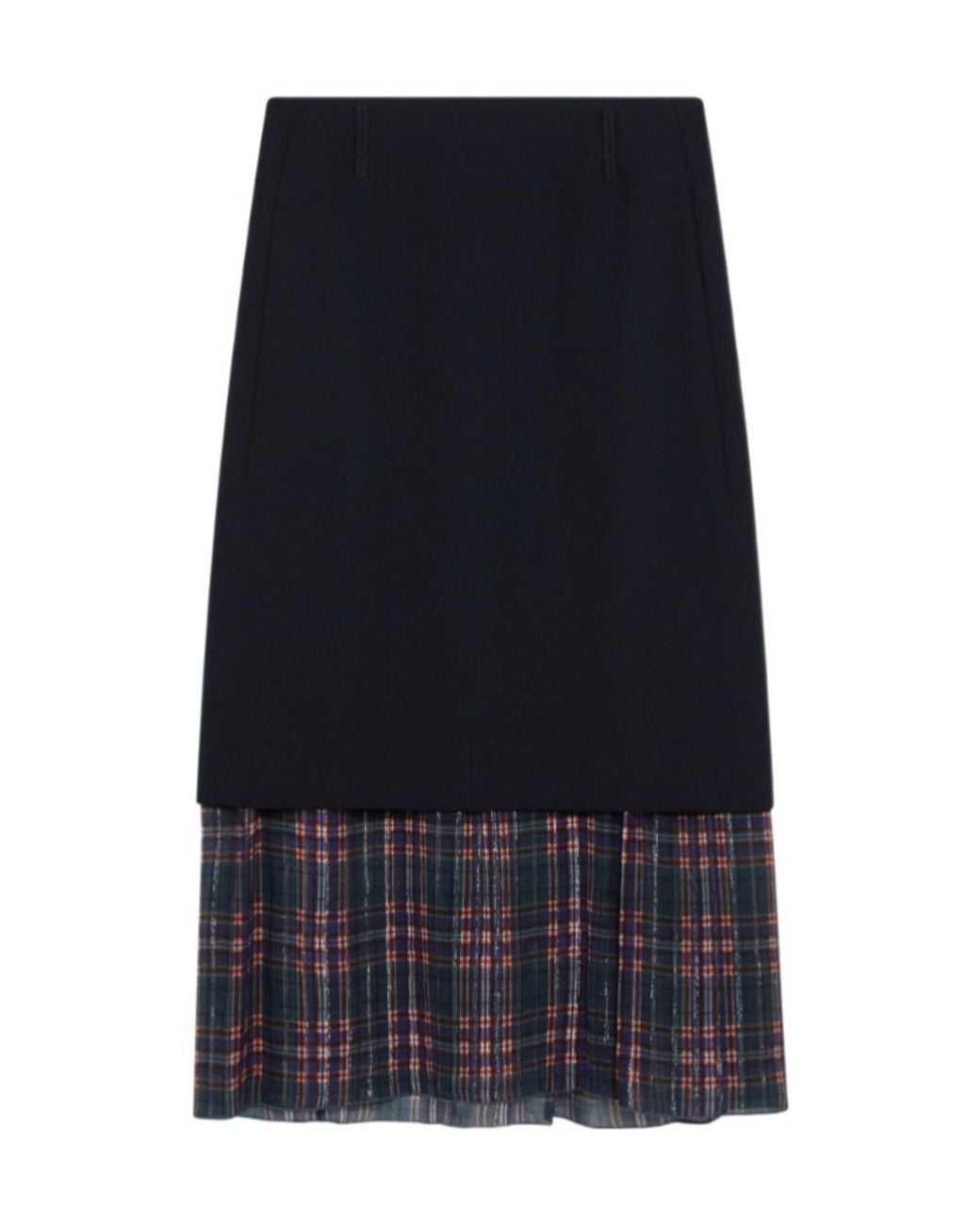 Dries Van Noten Blue Midi Skirt With Check Insert