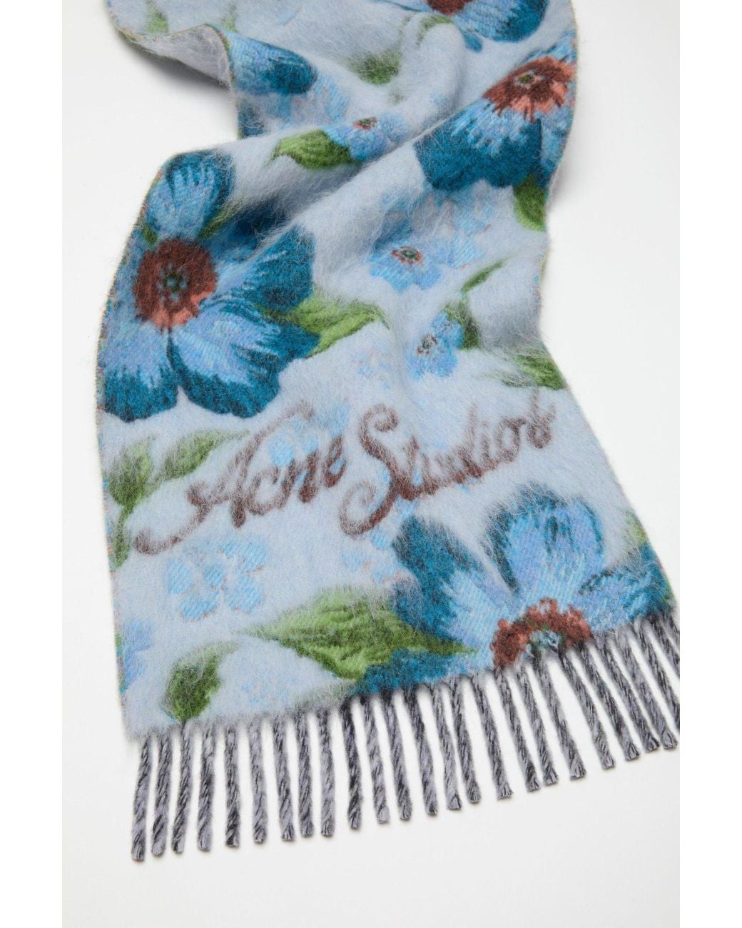 Acne Blue Fringed Wool Scarf