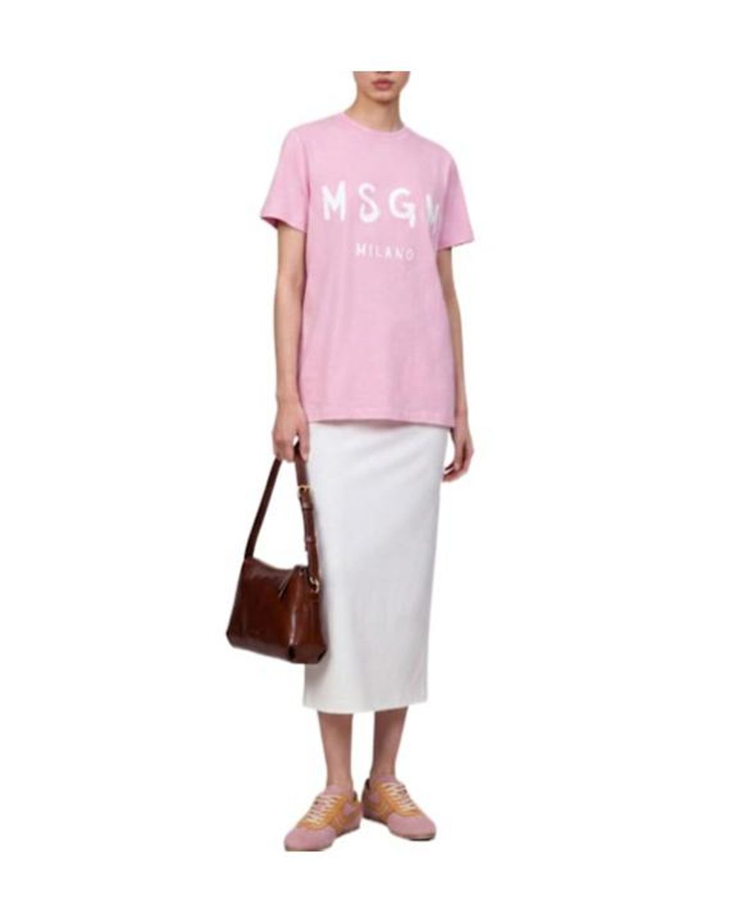 MSGM Pink Logo Cotton T-Shirt