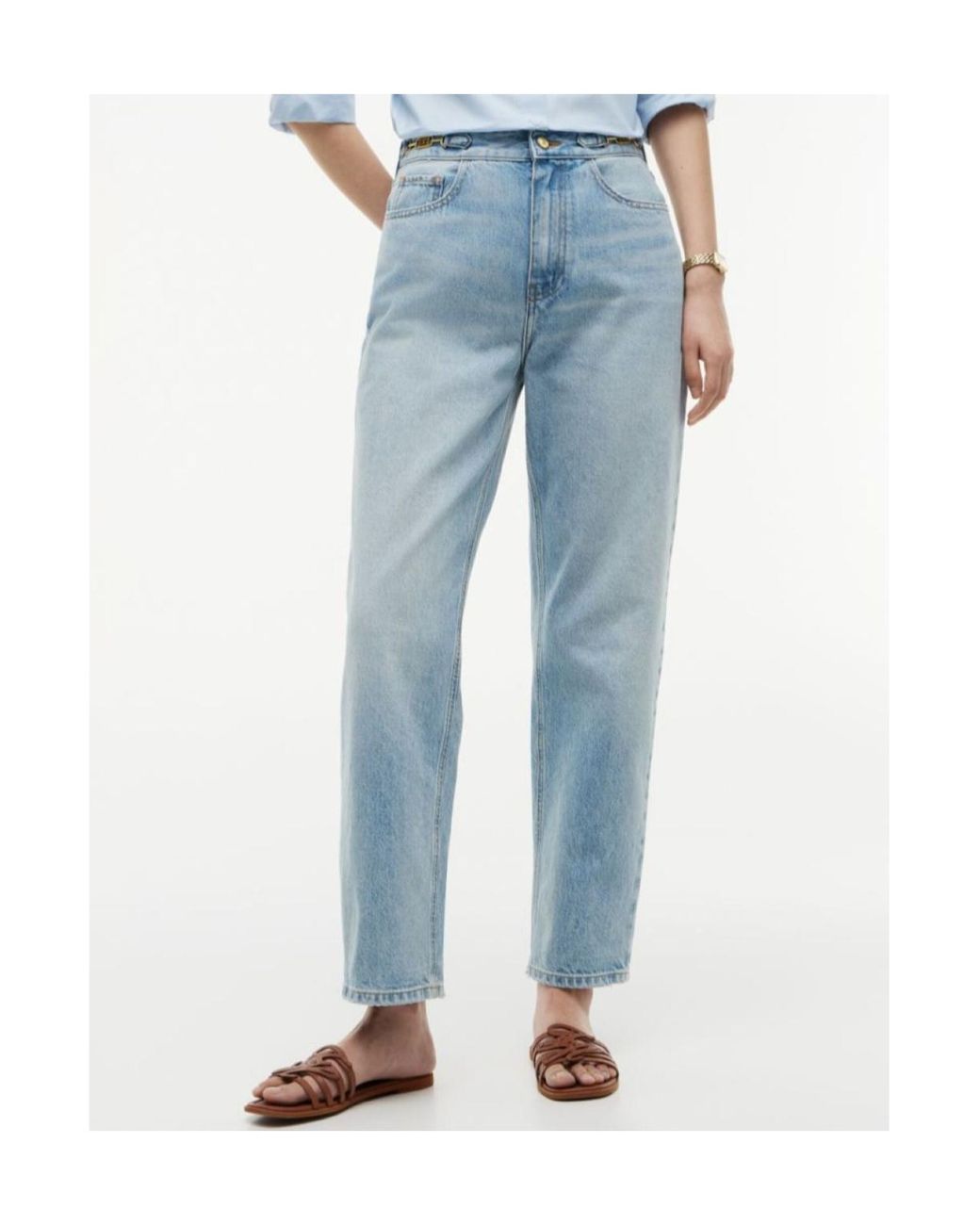 Tommy Hilfiger Blue Logo-Plaque Chain-Link Jeans