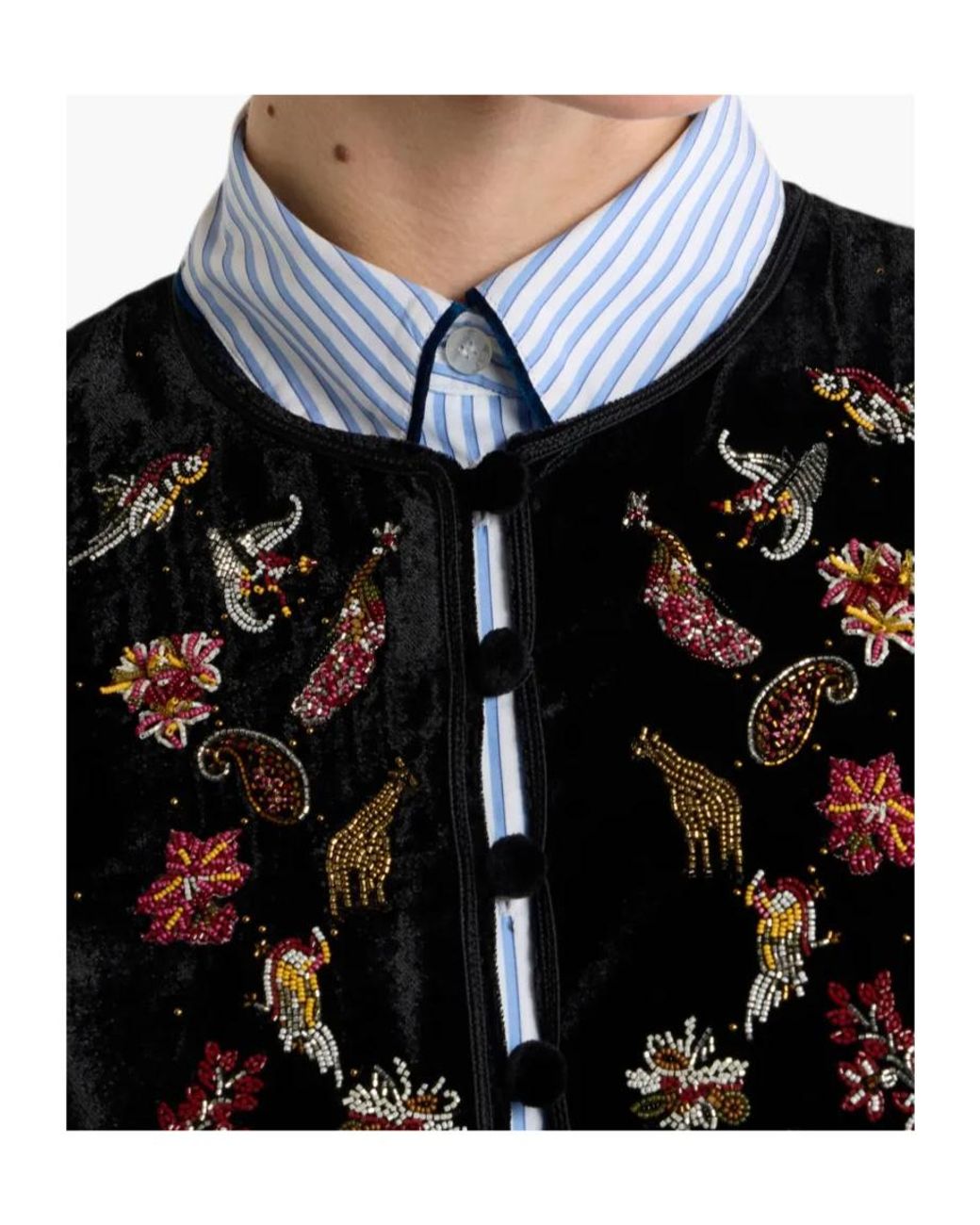 Etro Black Cropped Velvet Waistcoat With Embroidery And Beads
