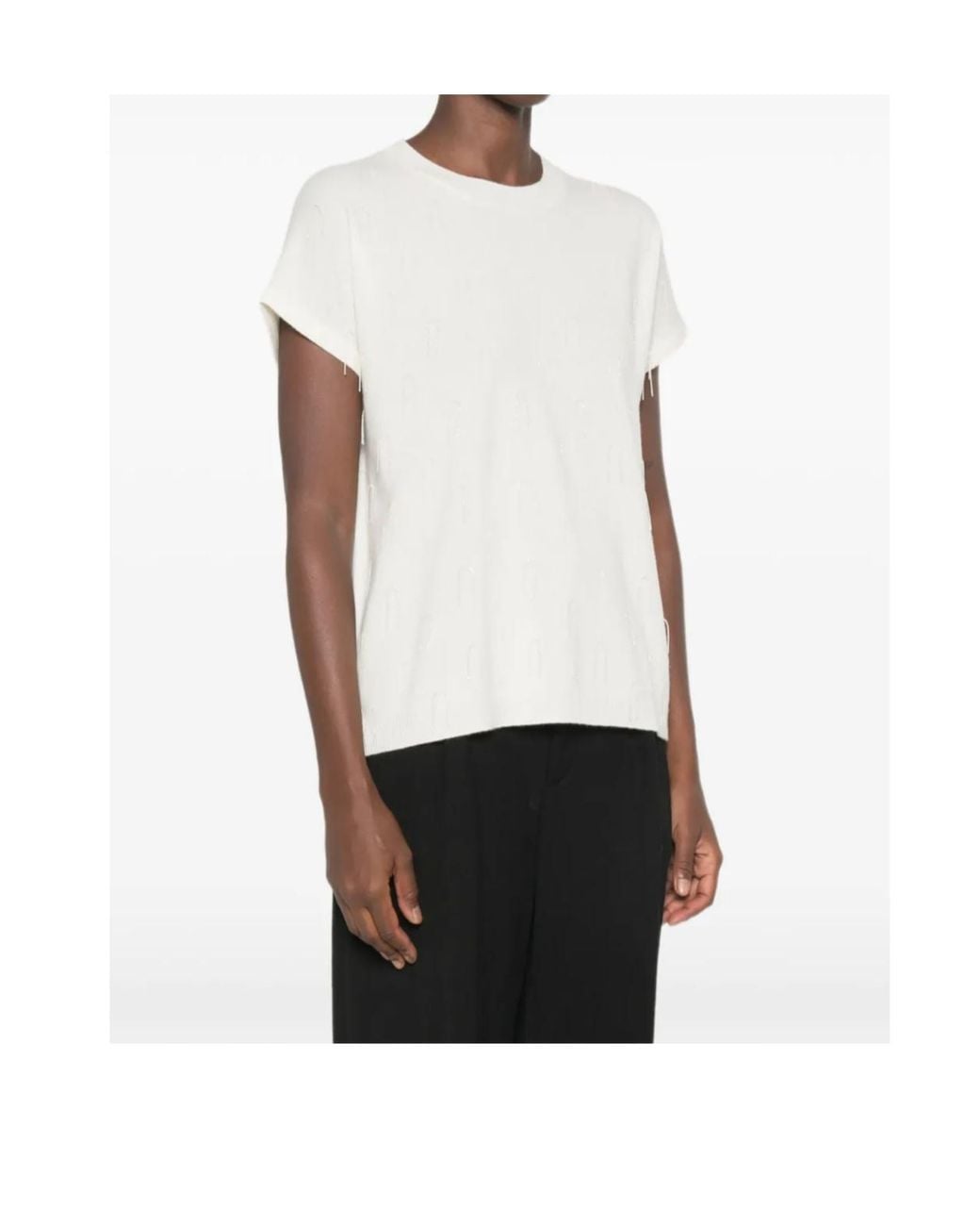 Fabiana Filippi White Embellished Short-Sleeve Knitted Top