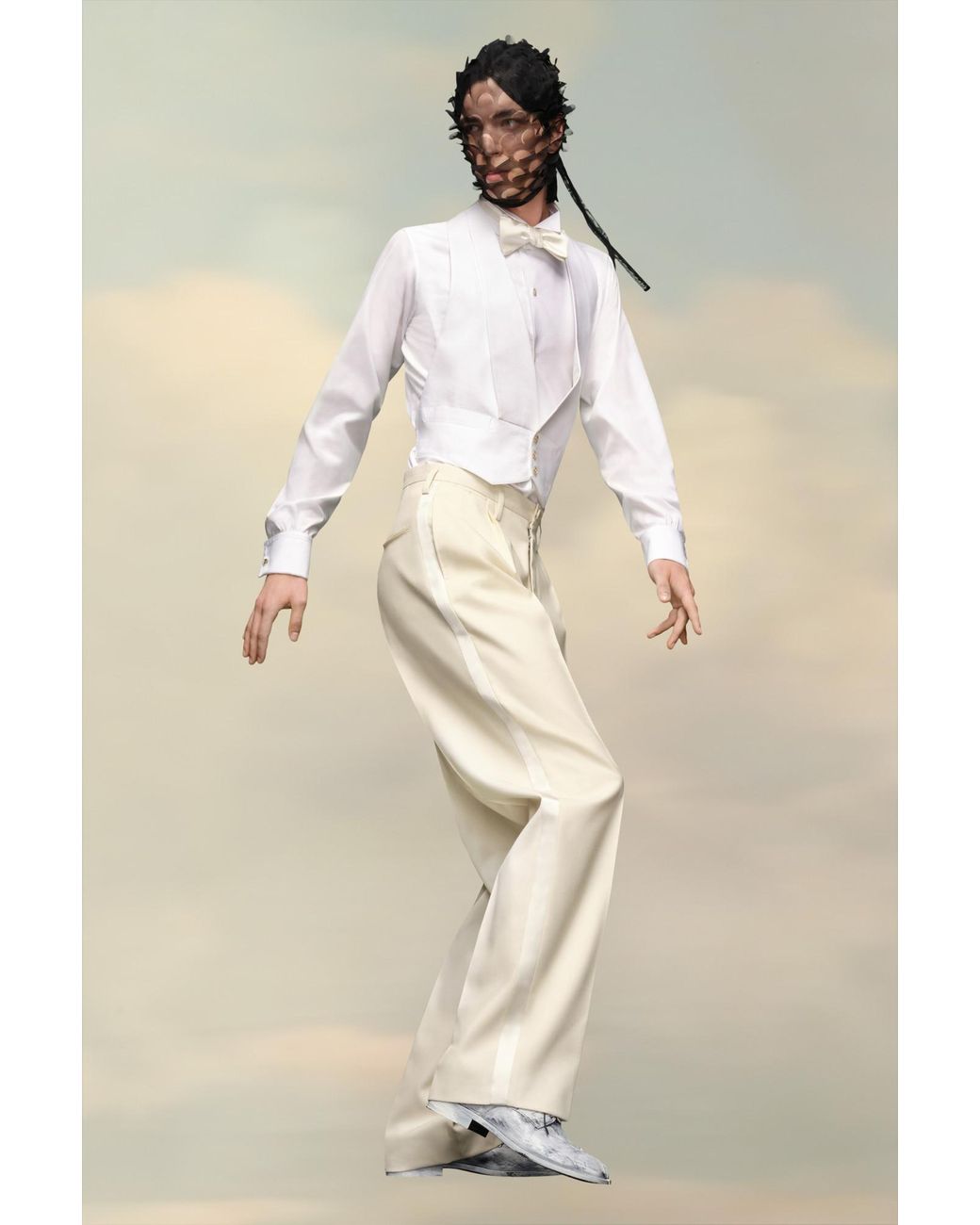 Maison Margiela White Pleated Tapered Leg Trousers for men