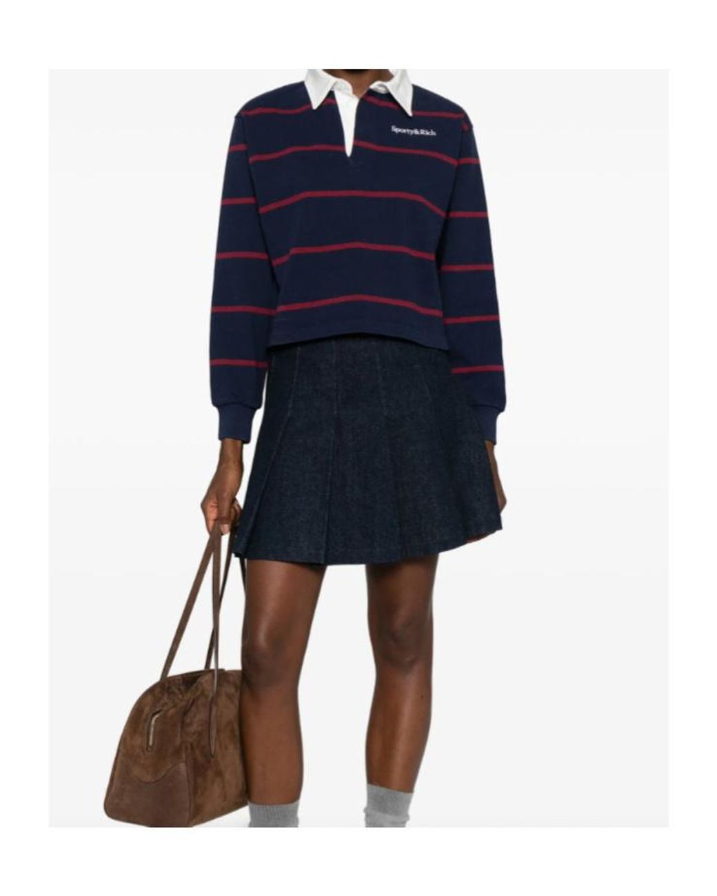 Sporty & Rich Blue Striped Polo Top