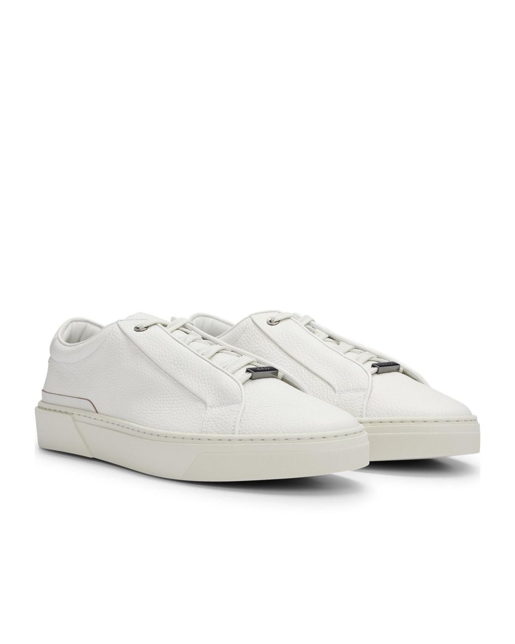 Boss White Lace-Up Low-Top Sneakers for men