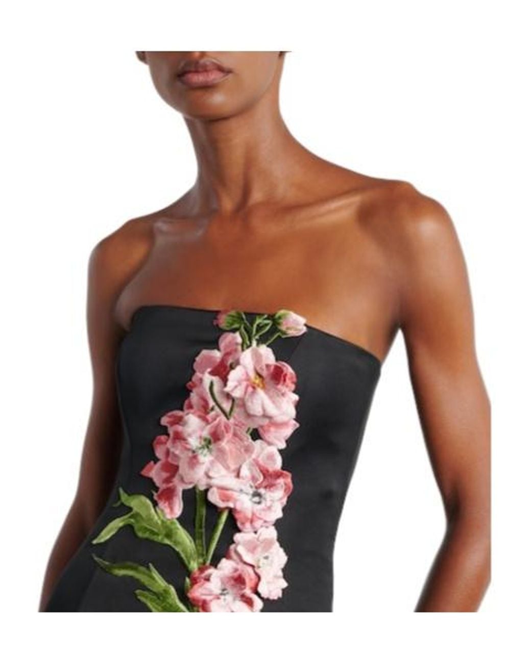 Leo Black Floral-Applique Bustier Dress