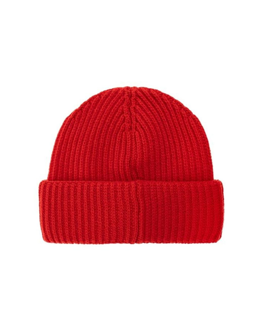 Moncler Red Ribbed Logo-Plaque Beanie for men