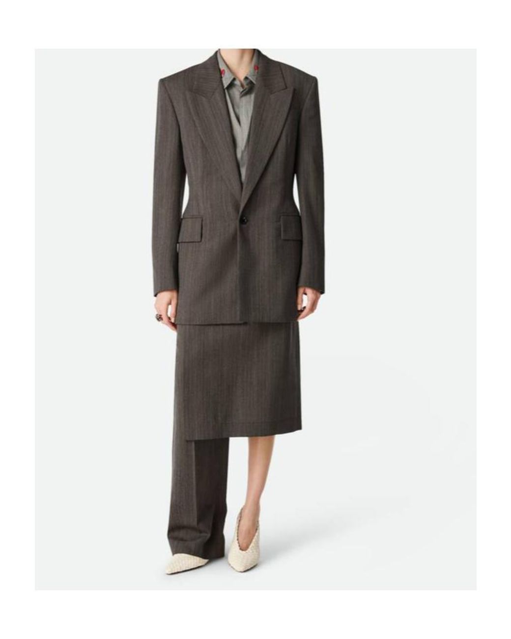 Bottega Veneta Gray Wool Subtle Stripe Jacket