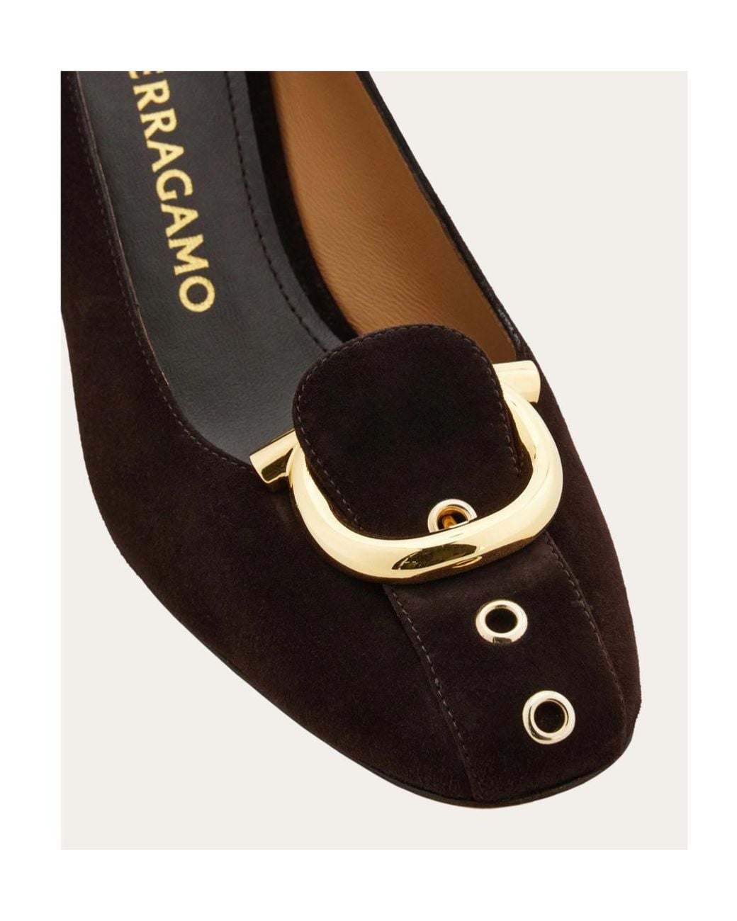 Ferragamo Brown Gancini Block Heel Pump