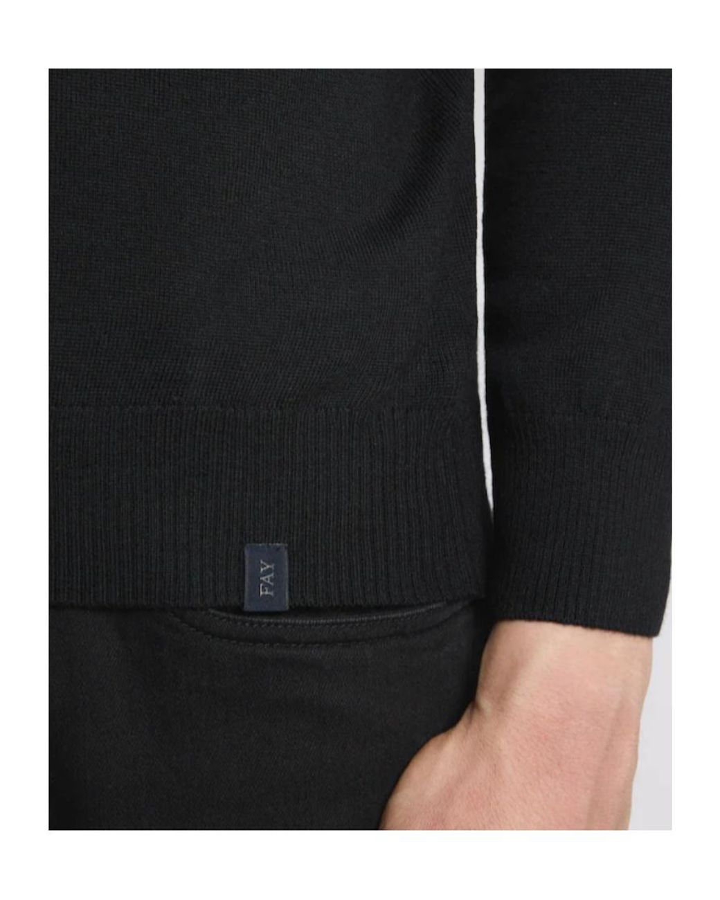 Fay Black High Neck Wool Sweater for men