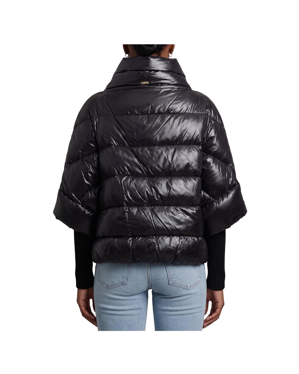 Herno Black Puffer Cape-Style Down Coat