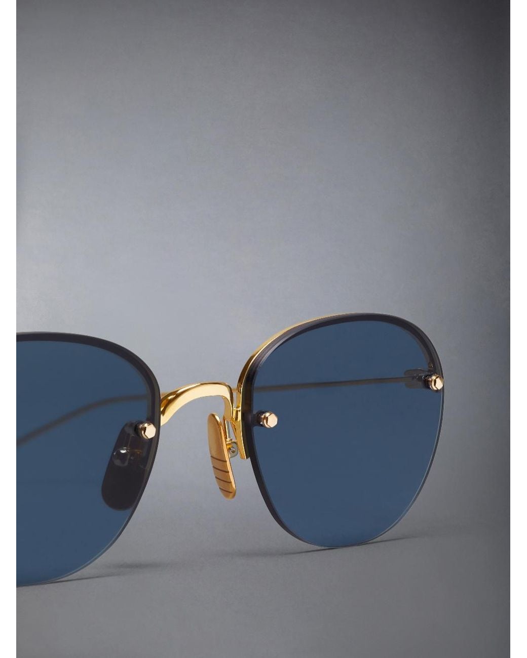 Thom Browne Blue Eyewear Semi Rimless Oval Sunglasses for men