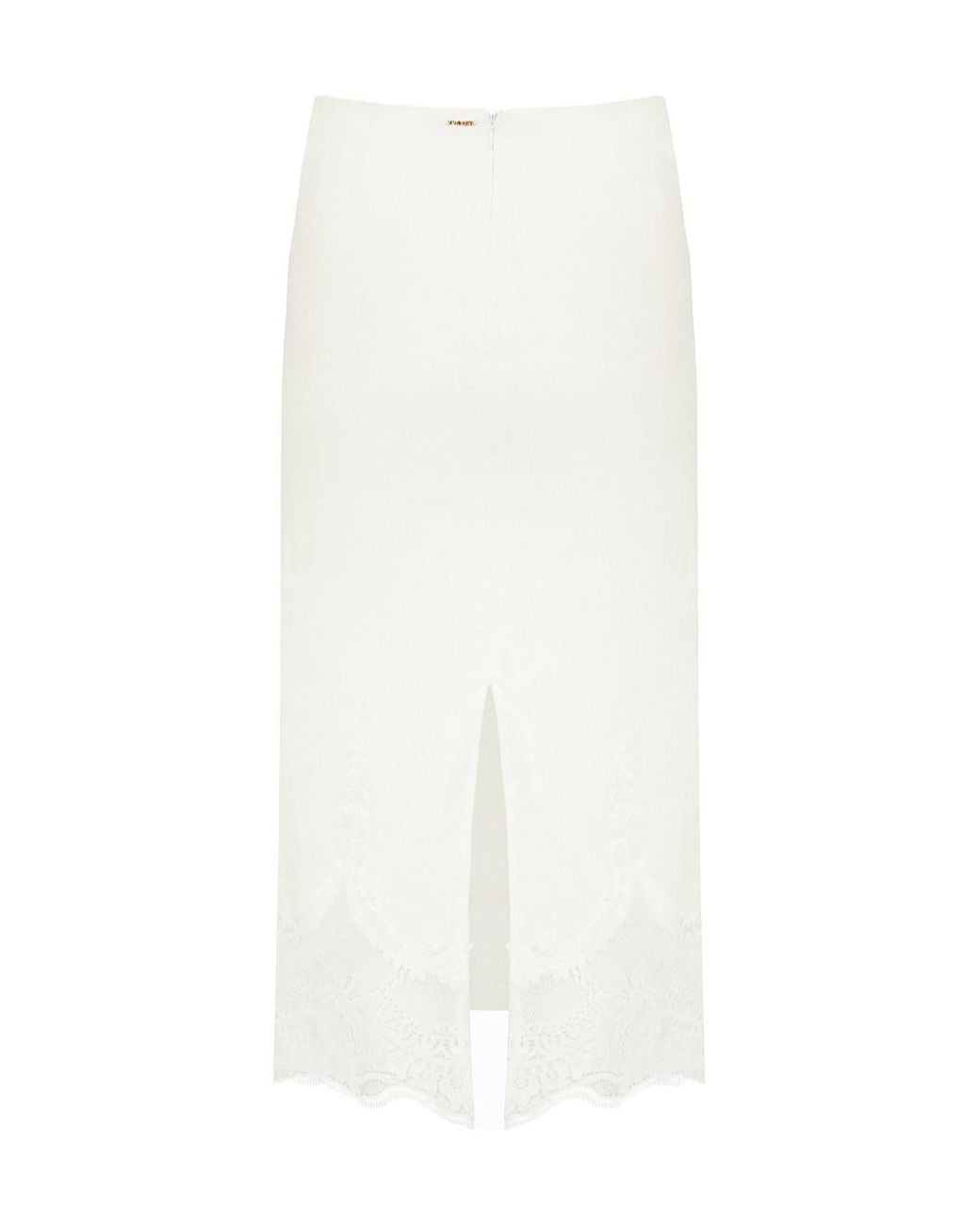Twinset White Lace-Trim Pencil Midi Skirt