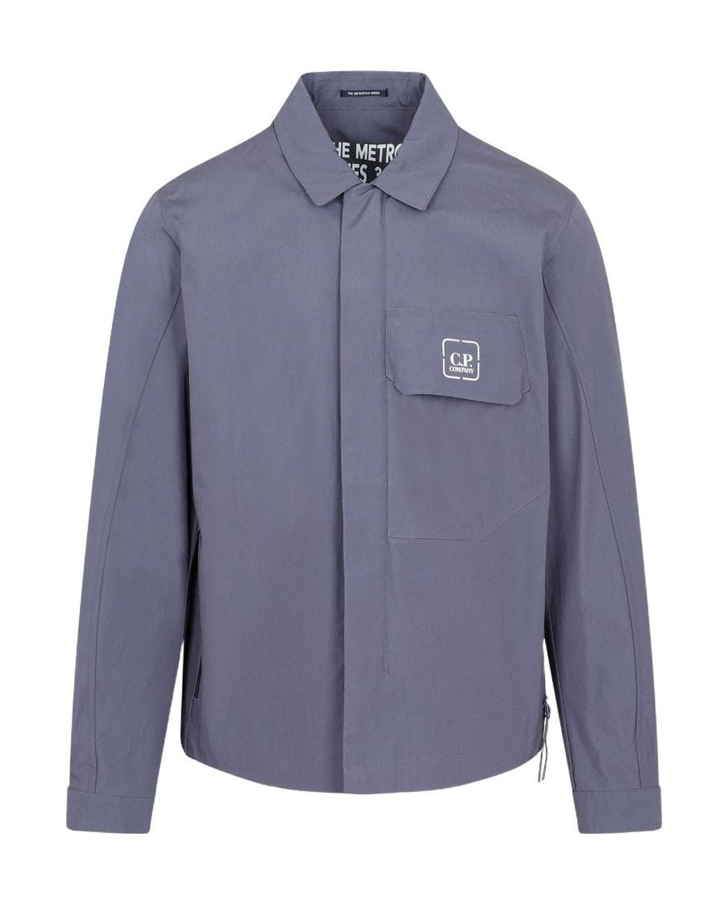 C P Company Blue Logo Printed Long-Sleeved Shirt Jacket for men