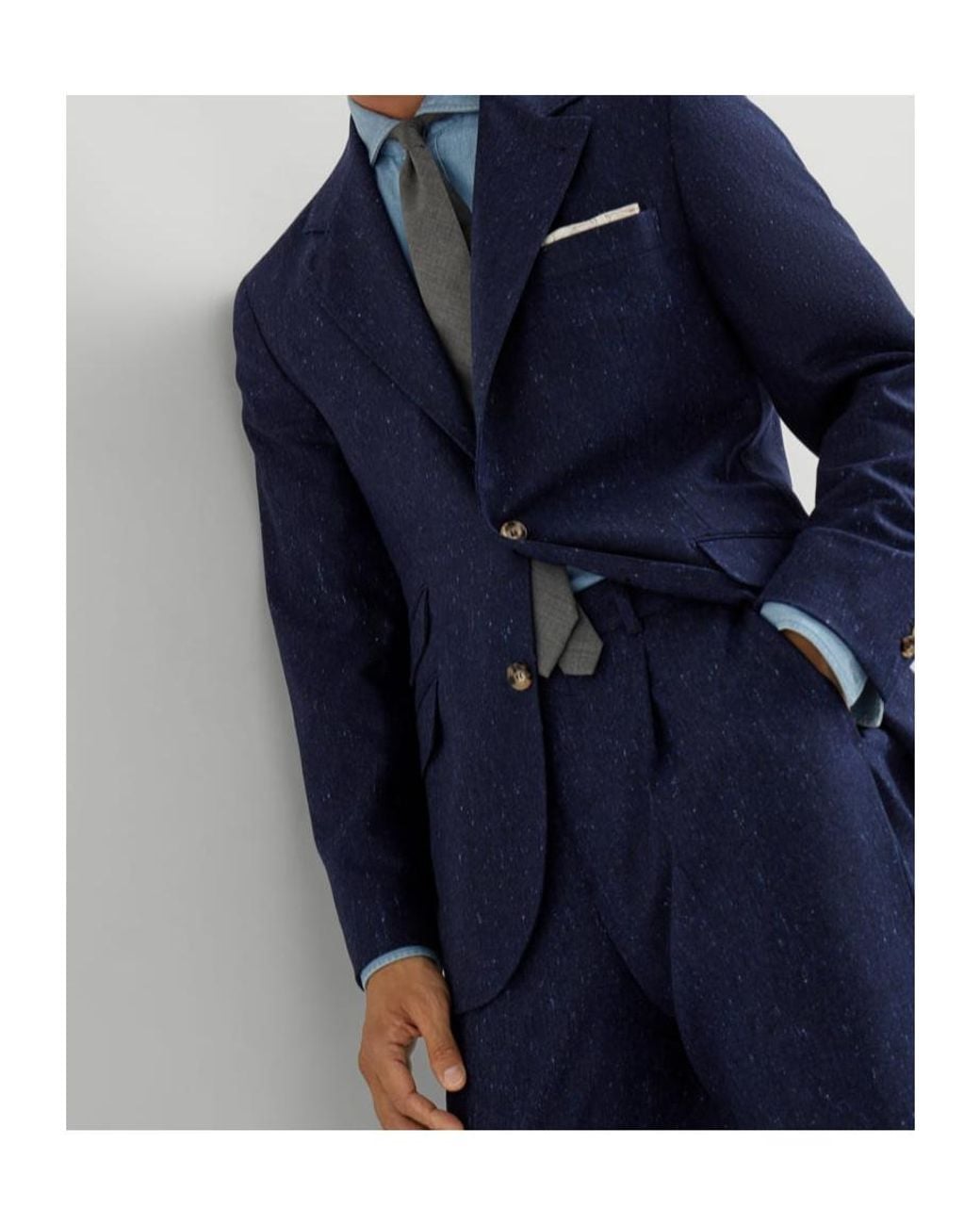 Brunello Cucinelli Blue Speckled Single-Breasted Blazer for men