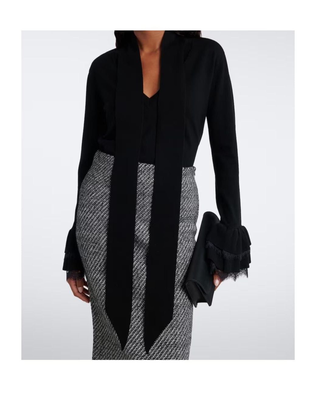 Nina Ricci Black Lace-Trimmed Wool-Blend Knit Top